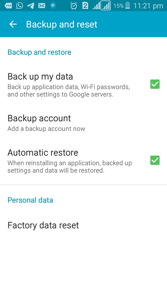 backup and reset android