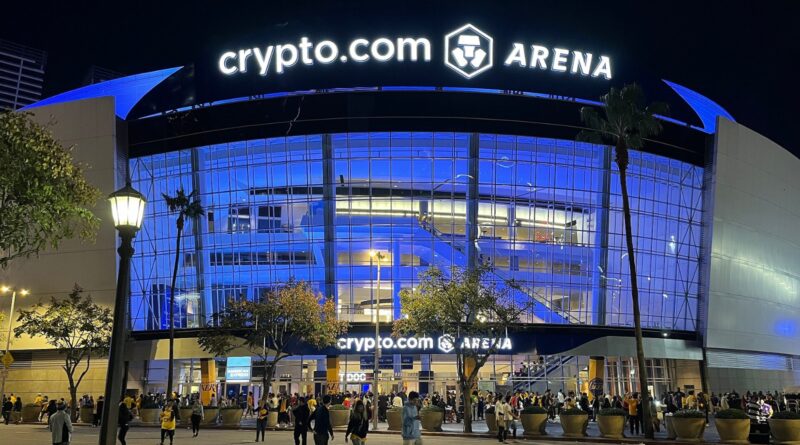 Exterior of Crypto.com Arena in Los Angeles with its signage