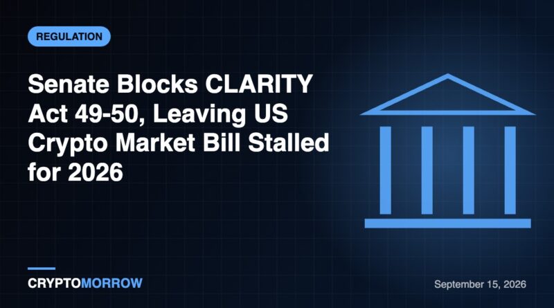 Senate Blocks CLARITY Act 49-50, Leaving US Crypto Market Bill Stalled for 2026